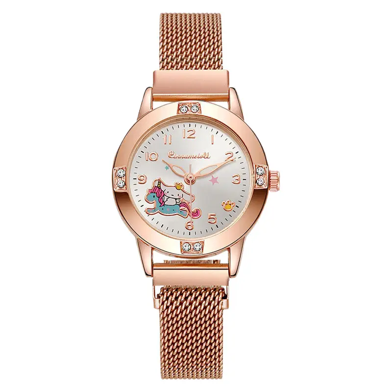 Rose Gold Diamond Women's Watch Middle School Student's Watch Women's Magnet Adsorption Band Milanese Quartz Watch Sanrio - Image 9