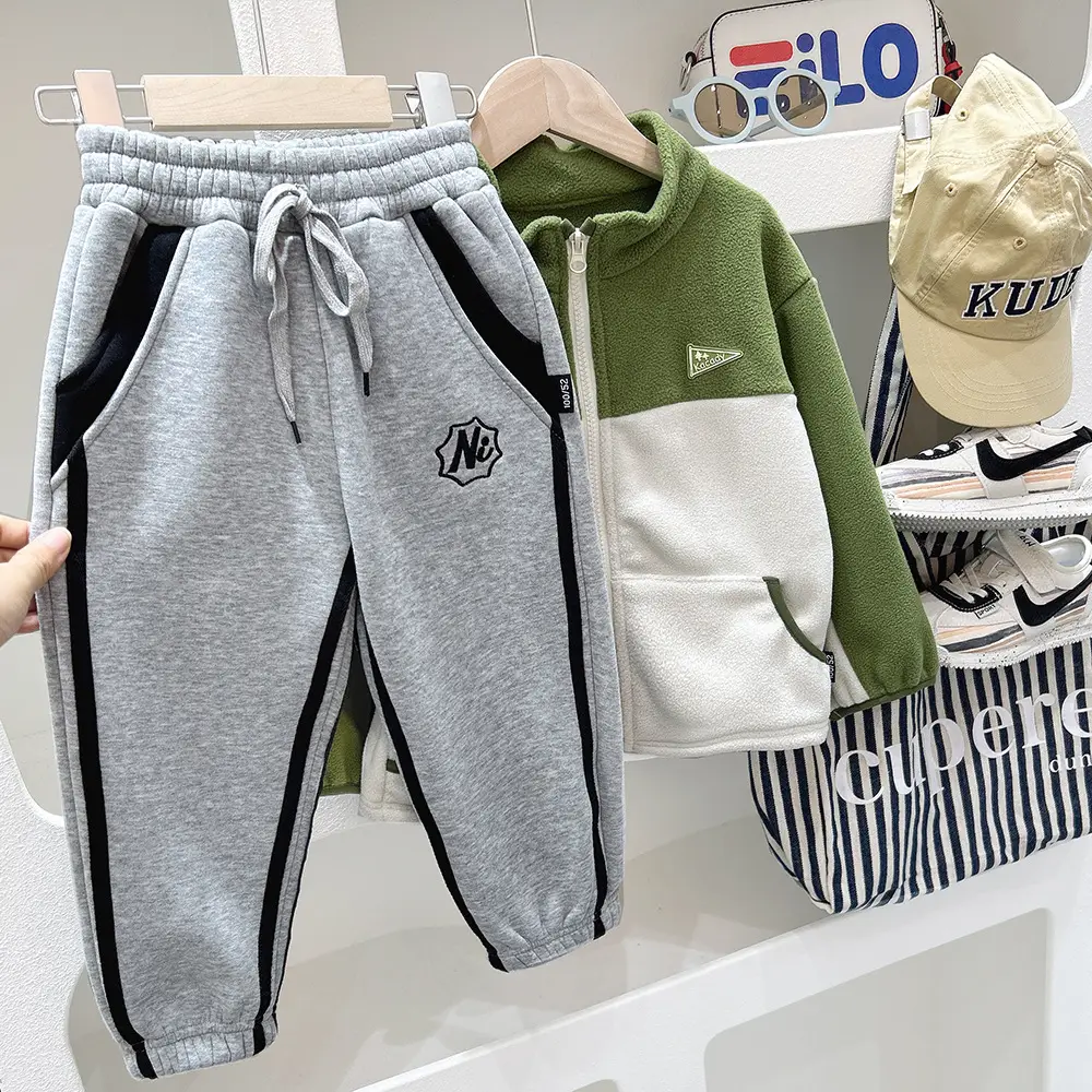 2024 Kids Rubber Pants Grey White Drawstring Elastic Belt — feature 2