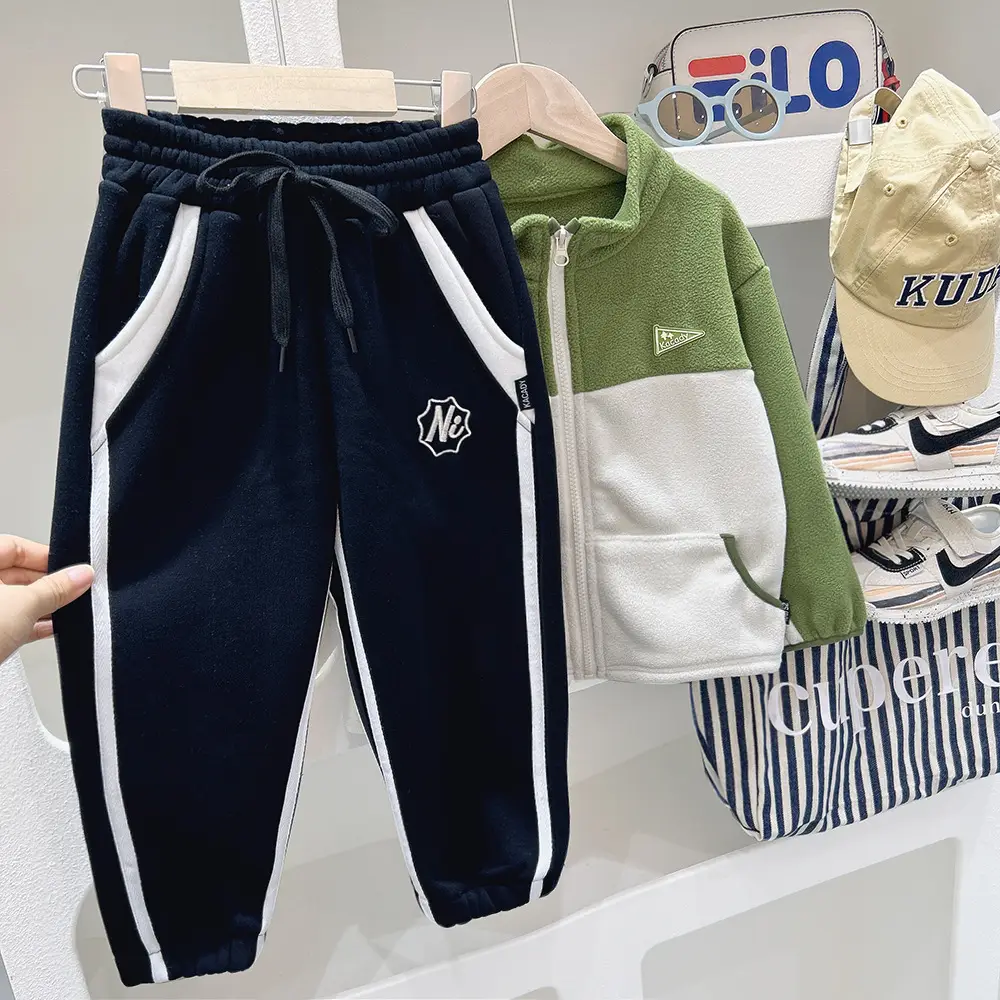 2024 Kids Rubber Pants Grey White Drawstring Elastic Belt - Image 2