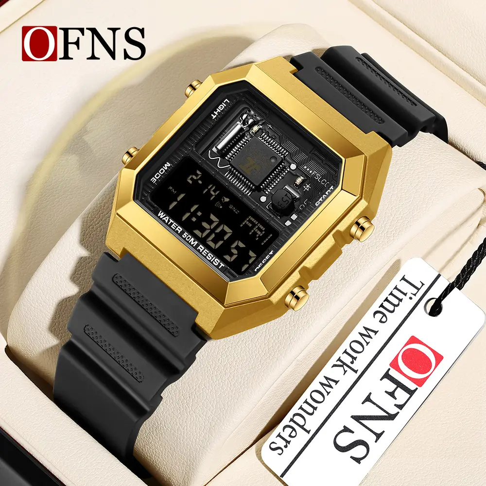 O'Fani Gold Digital Watch for Men Waterproof Alarm Clock