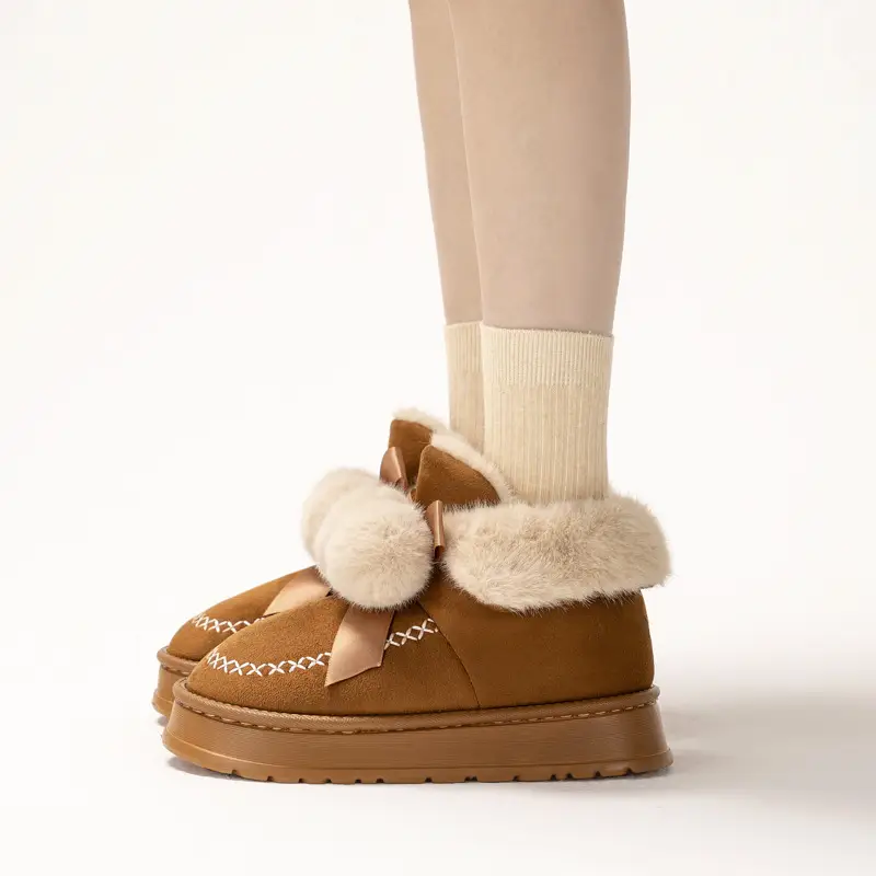 Women's Cotton Slippers with Bag Heel Winter 2024 New Indoor Home Warm Cotton Shoes Plush High-top Outer Wear Snow Boots - Image 6