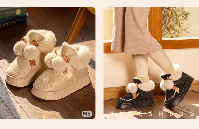 Women's Cotton Slippers with Bag Heel Winter 2024 New Indoor Home Warm Cotton Shoes Plush High-top Outer Wear Snow Boots — feature 10