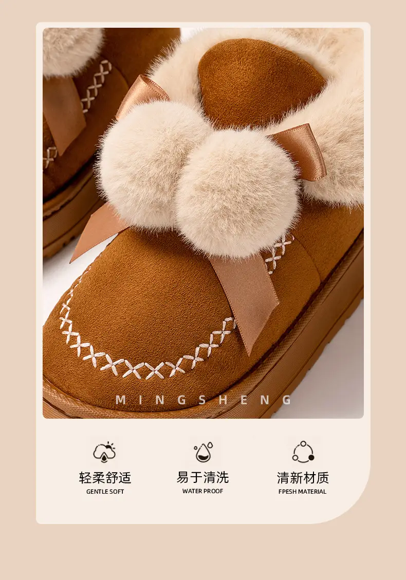 Women's Cotton Slippers with Bag Heel Winter 2024 New Indoor Home Warm Cotton Shoes Plush High-top Outer Wear Snow Boots — feature 14