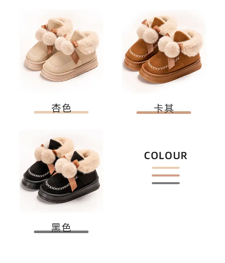 Women's Cotton Slippers with Bag Heel Winter 2024 New Indoor Home Warm Cotton Shoes Plush High-top Outer Wear Snow Boots — feature 20