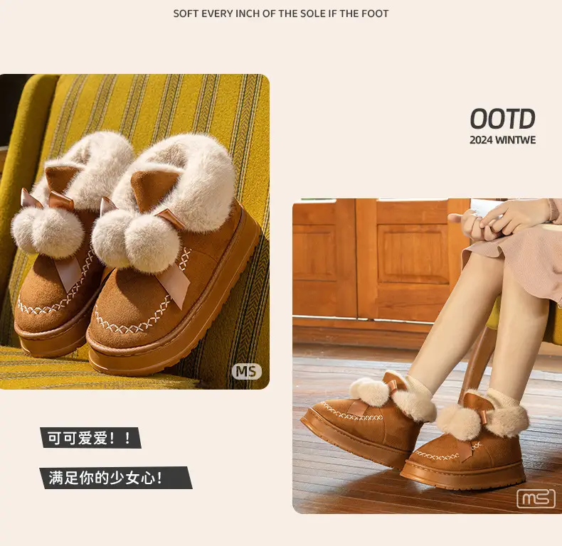 Women's Cotton Slippers with Bag Heel Winter 2024 New Indoor Home Warm Cotton Shoes Plush High-top Outer Wear Snow Boots — feature 7