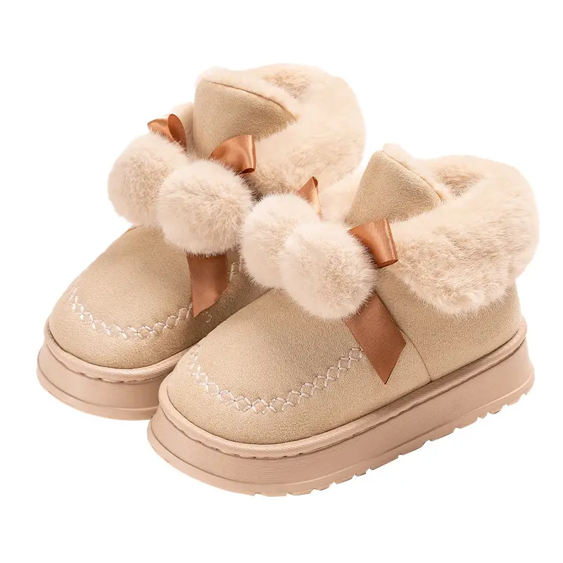 Women's Cotton Slippers with Bag Heel Winter 2024 New Indoor Home Warm Cotton Shoes Plush High-top Outer Wear Snow Boots - Image 2