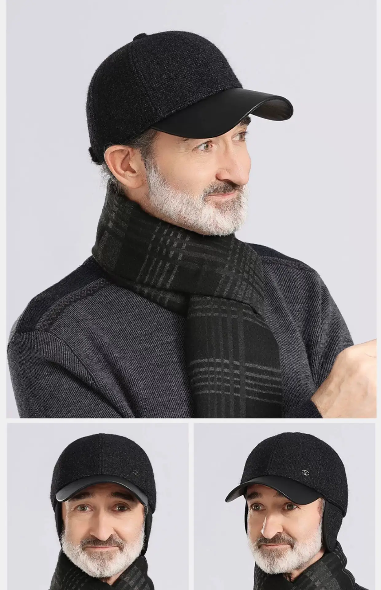 Winter Warm PU Leather Hat for Men Elderly Dad — feature 12