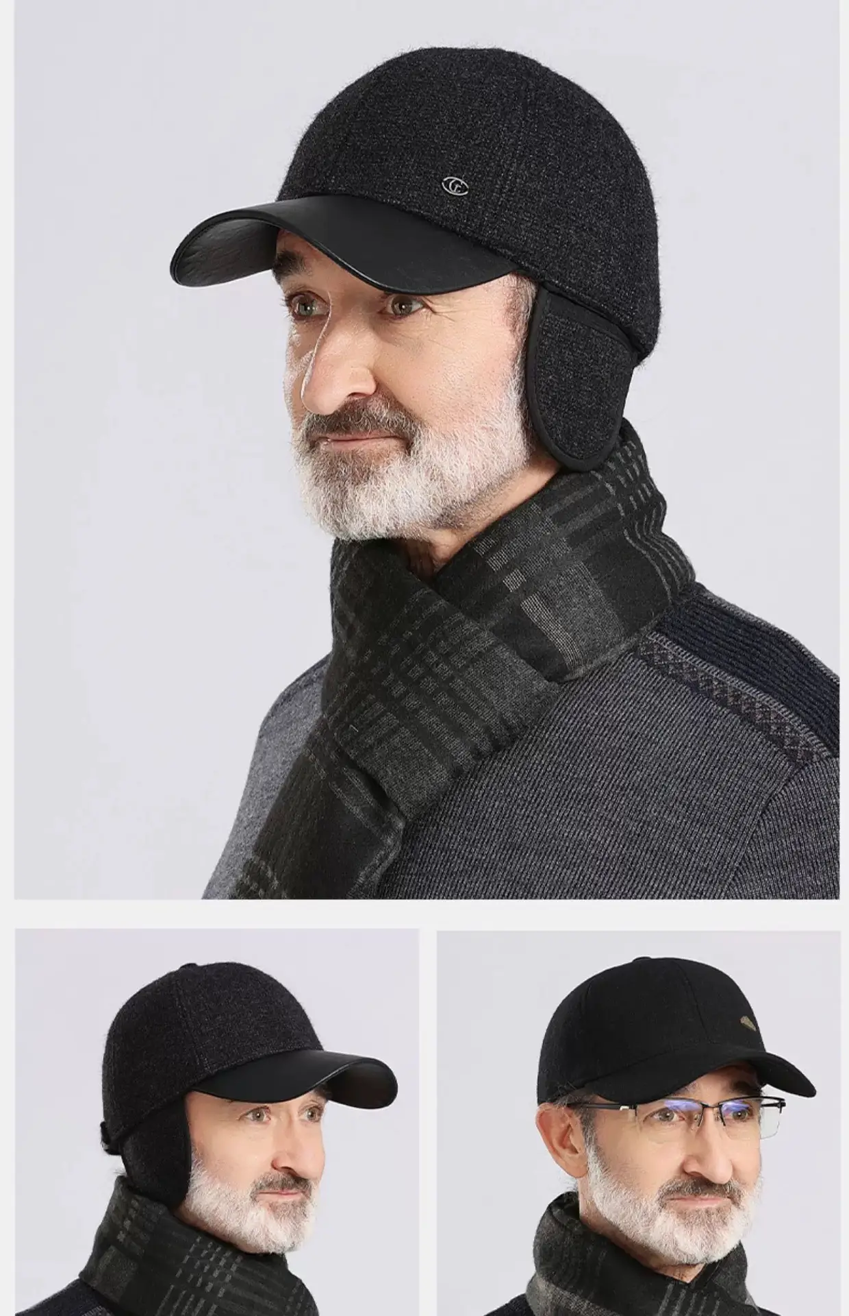Winter Warm PU Leather Hat for Men Elderly Dad — feature 13