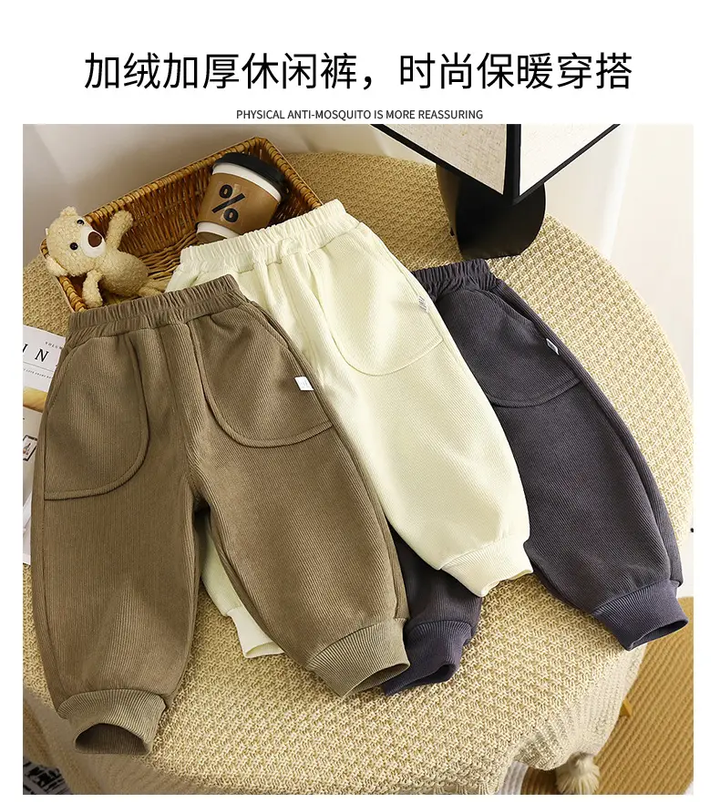 Children's velvet pants winter new boys thick baby warm girls pants sports pants children's pants wholesale — feature 4