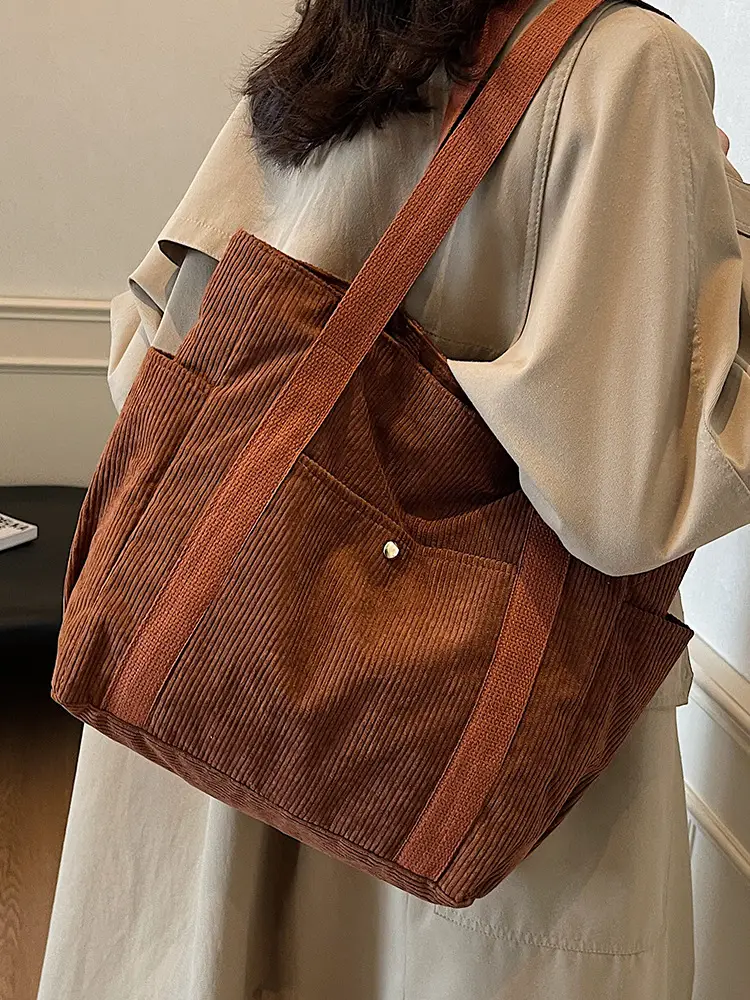 Large Capacity Corduroy Shoulder Bag Brown 2024 - Image 5