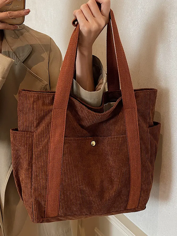Large Capacity Corduroy Shoulder Bag Brown 2024 - Image 7