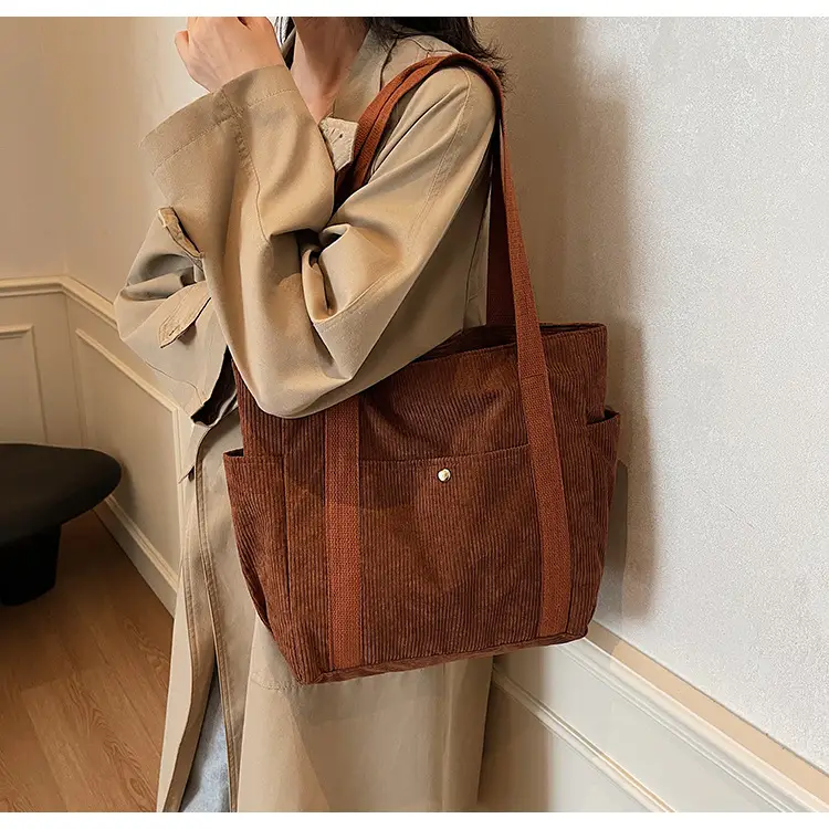 Large Capacity Corduroy Shoulder Bag Brown 2024 — feature 10