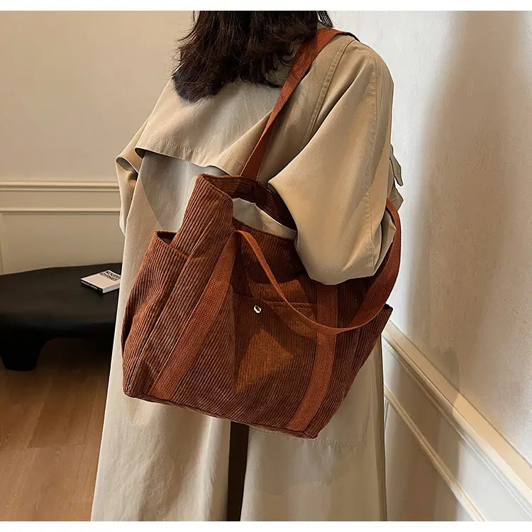 Large Capacity Corduroy Shoulder Bag Brown 2024 — feature 12