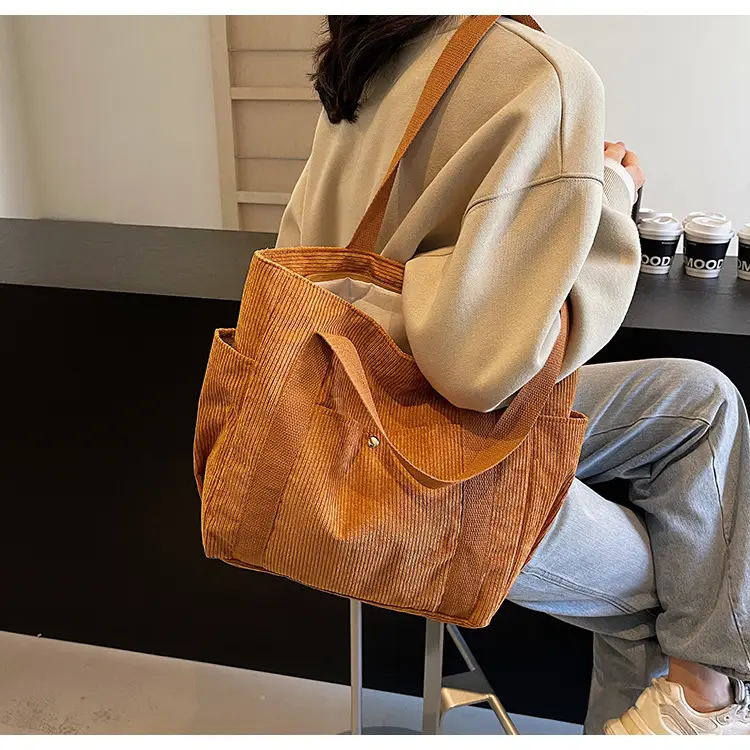 Large Capacity Corduroy Shoulder Bag Brown 2024 — feature 16
