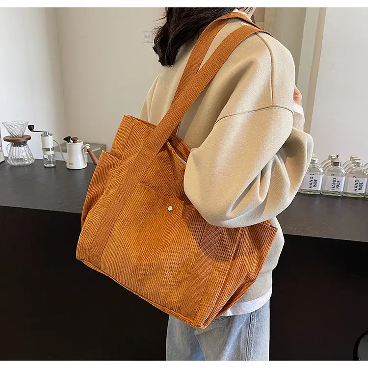 Large Capacity Corduroy Shoulder Bag Brown 2024 — feature 17