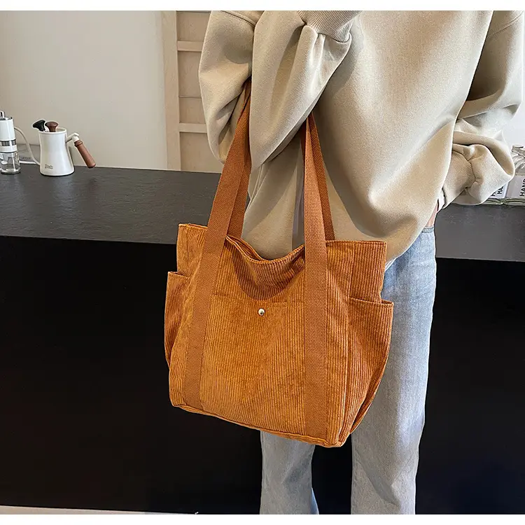 Large Capacity Corduroy Shoulder Bag Brown 2024 — feature 18