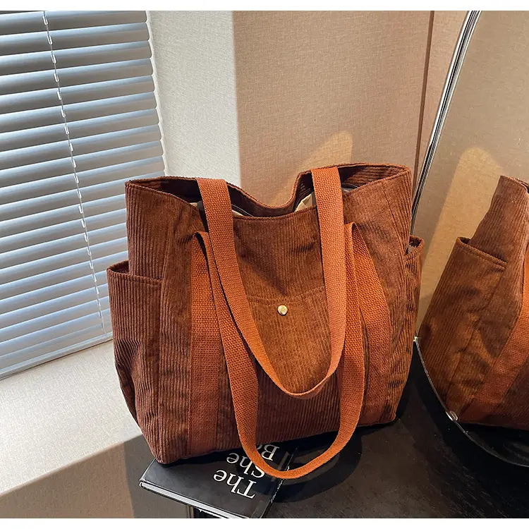 Large Capacity Corduroy Shoulder Bag Brown 2024 — feature 26