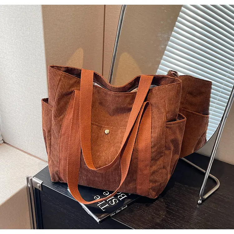 Large Capacity Corduroy Shoulder Bag Brown 2024 — feature 27