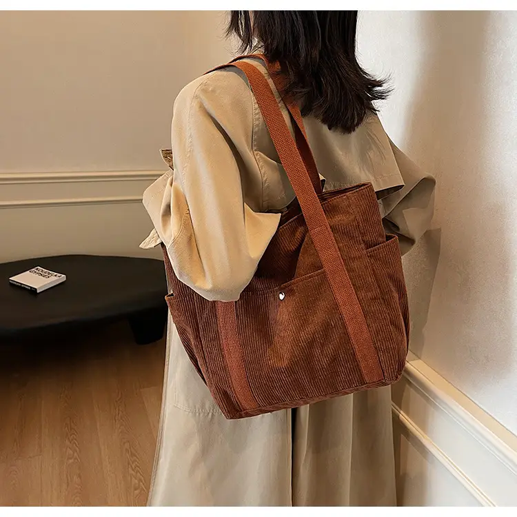 Large Capacity Corduroy Shoulder Bag Brown 2024 — feature 9