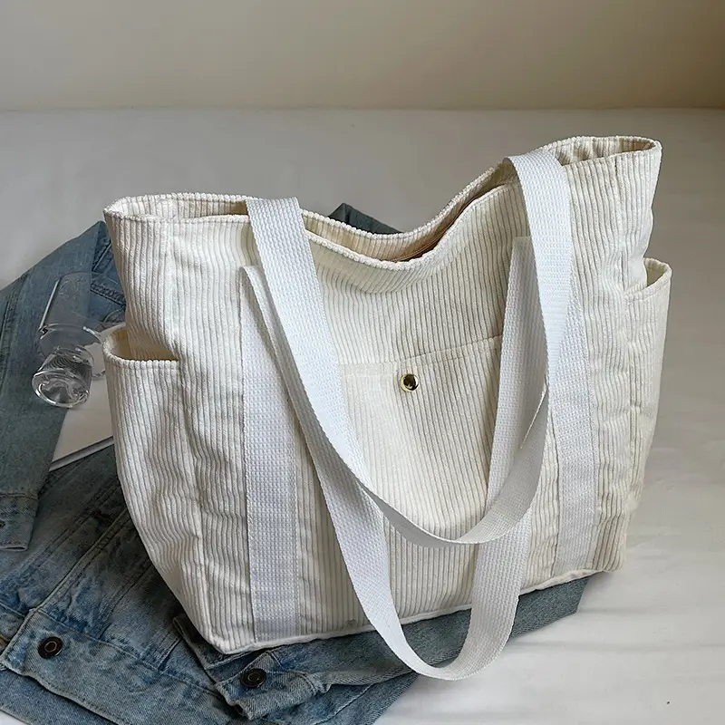 Large Capacity Corduroy Shoulder Bag Brown 2024 - Image 2