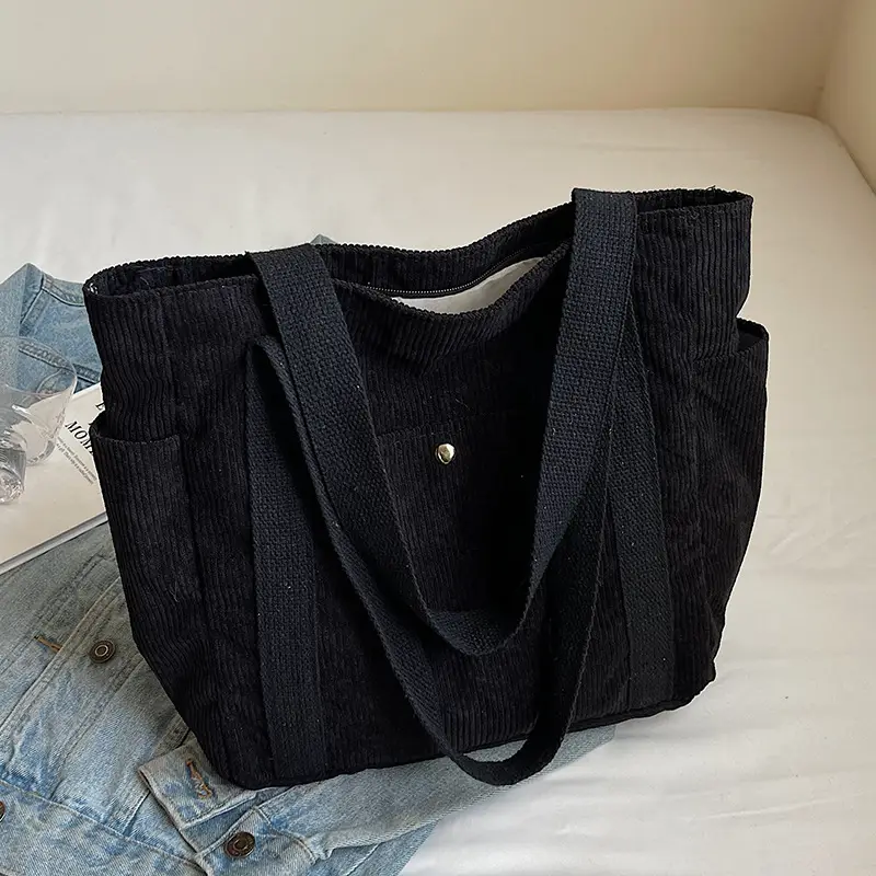 Large Capacity Corduroy Shoulder Bag Brown 2024 - Image 3