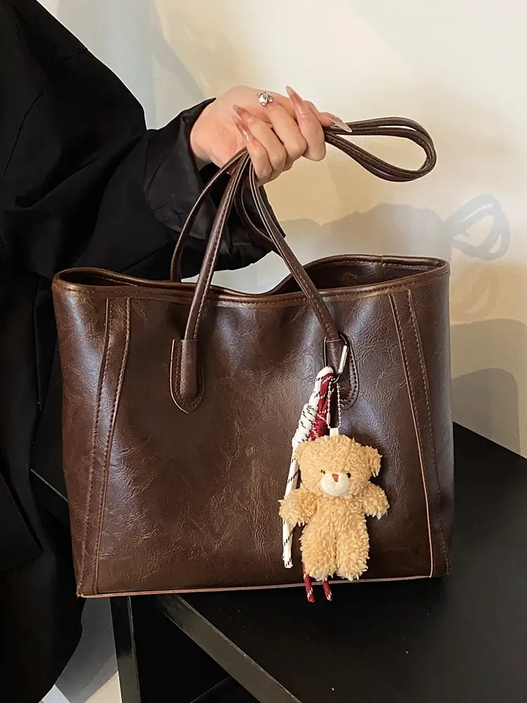 Women's Brown Embossed Tote Bag Large Capacity Shoulder Handbag - Image 10