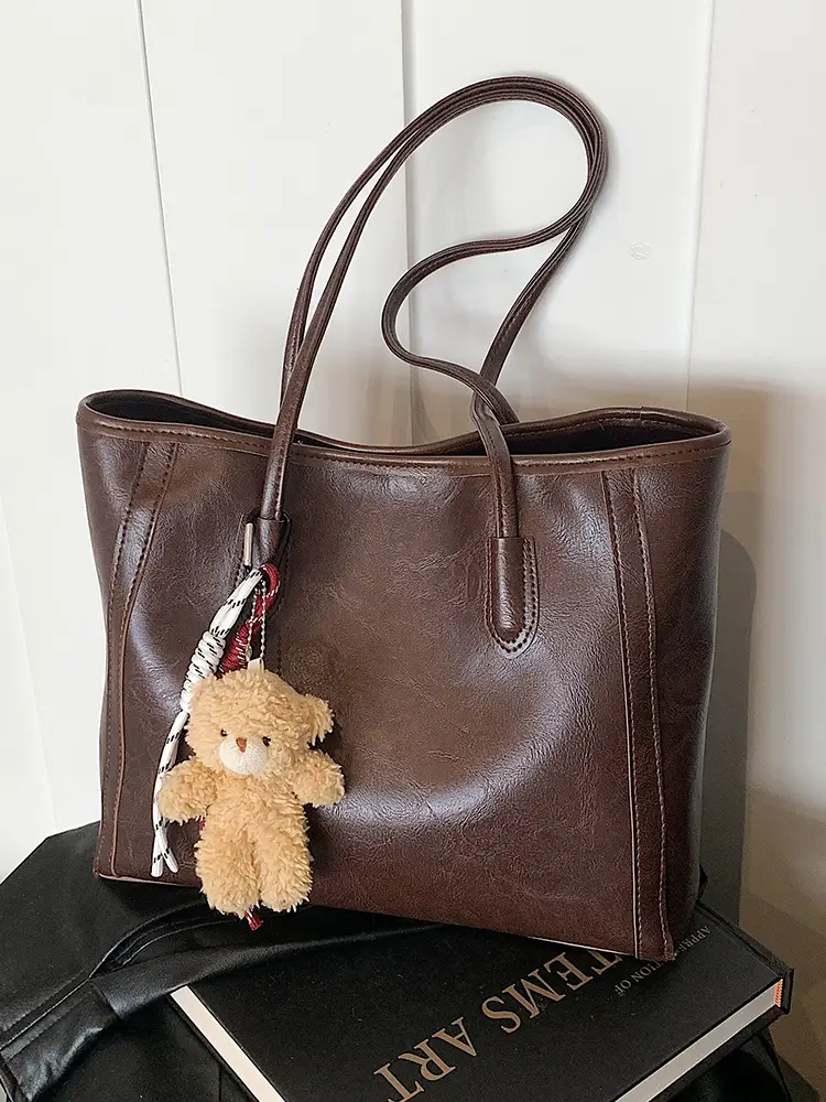 Women's Brown Embossed Tote Bag Large Capacity Shoulder Handbag - Image 12