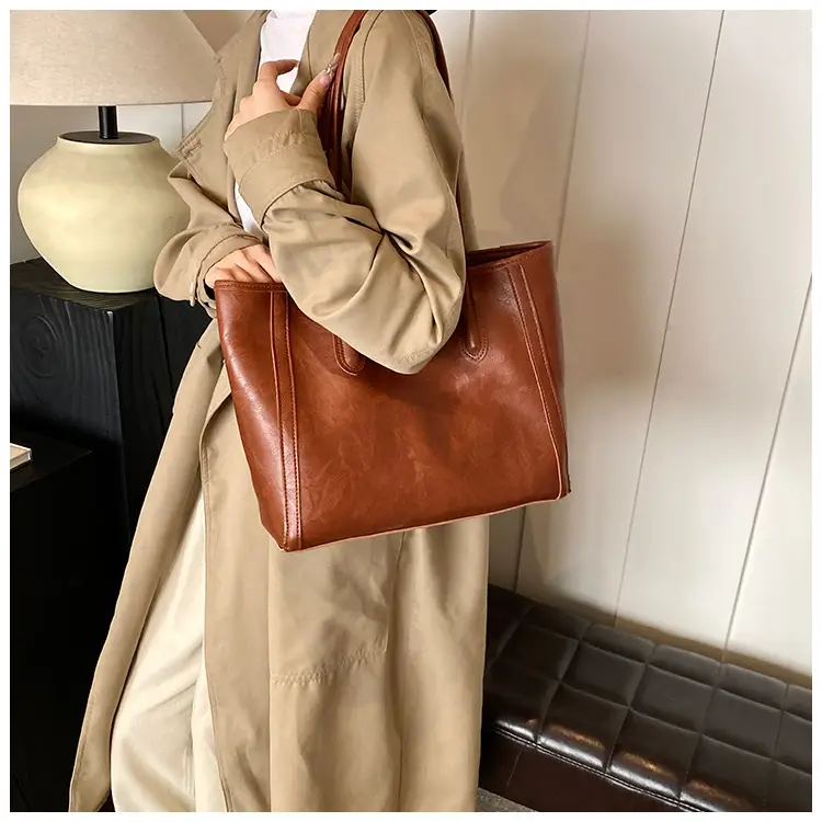 Women's Brown Embossed Tote Bag Large Capacity Shoulder Handbag — feature 11