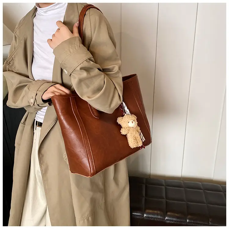 Women's Brown Embossed Tote Bag Large Capacity Shoulder Handbag — feature 12