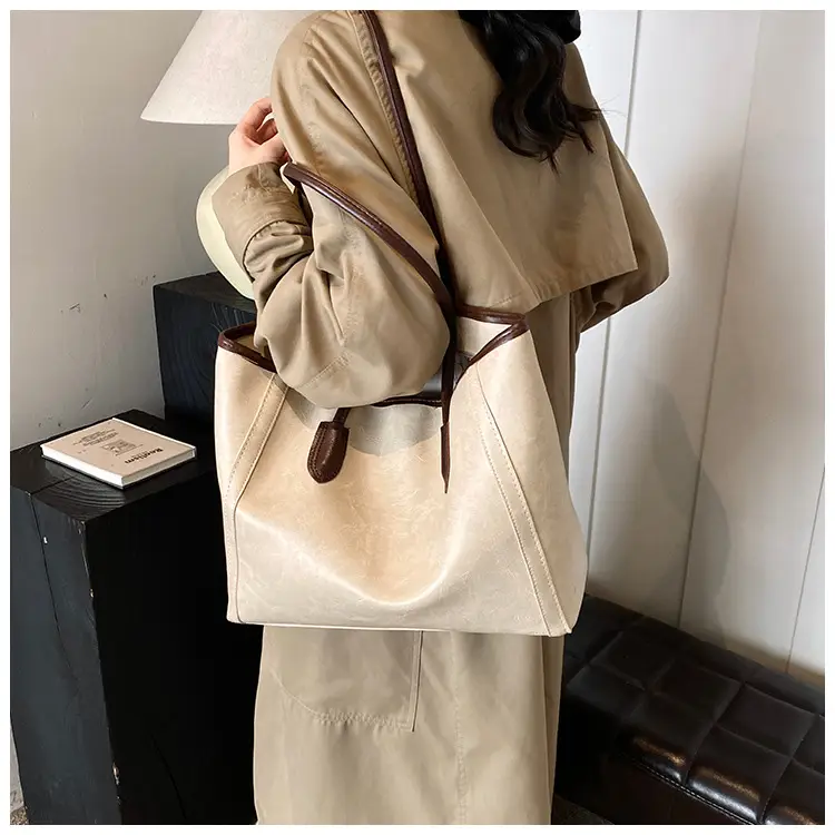 Women's Brown Embossed Tote Bag Large Capacity Shoulder Handbag — feature 16