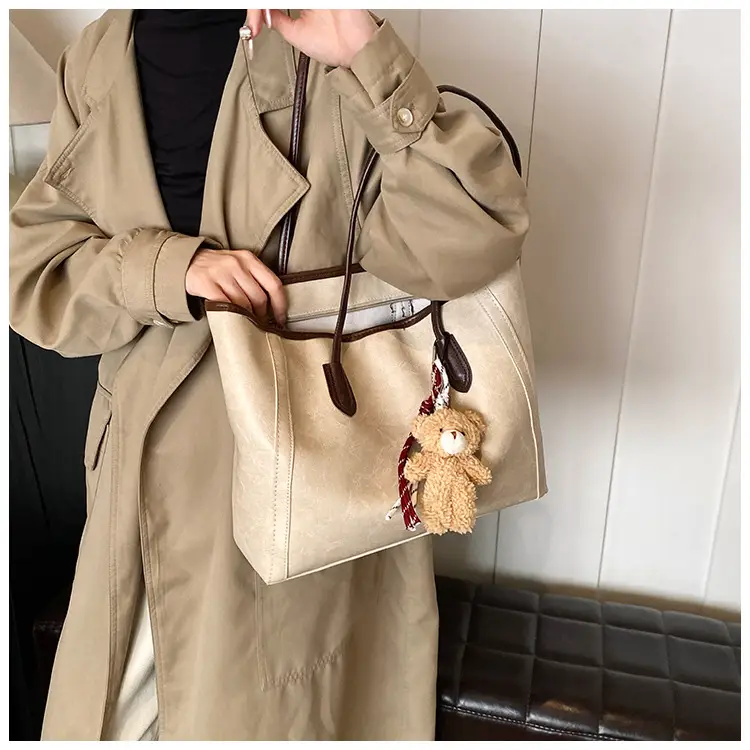 Women's Brown Embossed Tote Bag Large Capacity Shoulder Handbag — feature 17