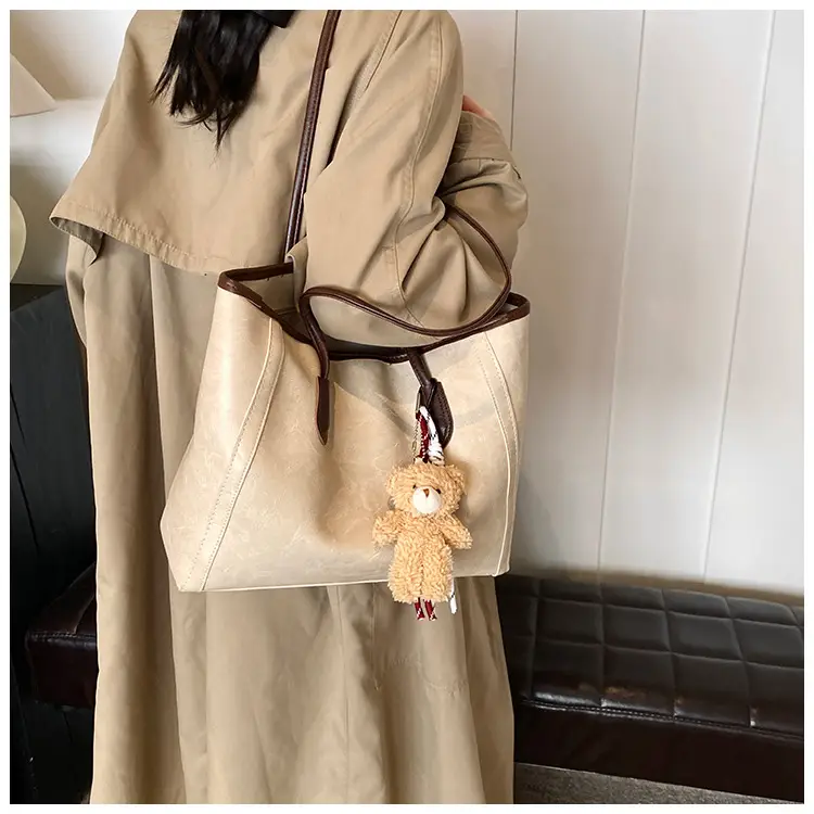 Women's Brown Embossed Tote Bag Large Capacity Shoulder Handbag — feature 18