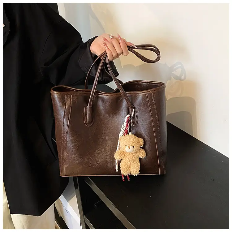 Women's Brown Embossed Tote Bag Large Capacity Shoulder Handbag — feature 19