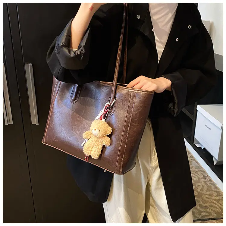 Women's Brown Embossed Tote Bag Large Capacity Shoulder Handbag — feature 20