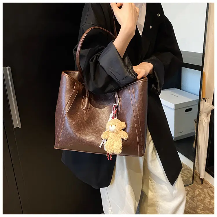 Women's Brown Embossed Tote Bag Large Capacity Shoulder Handbag — feature 21
