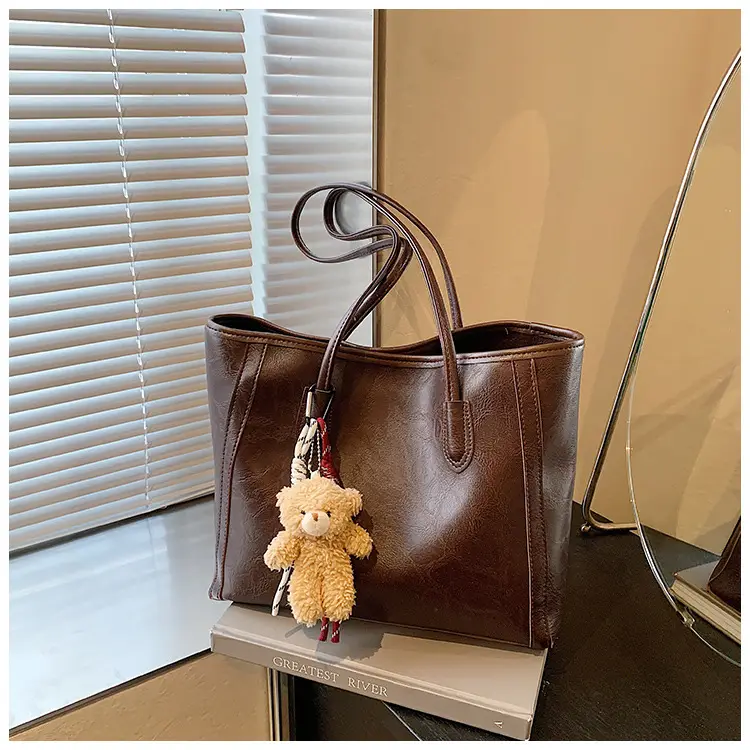 Women's Brown Embossed Tote Bag Large Capacity Shoulder Handbag — feature 23