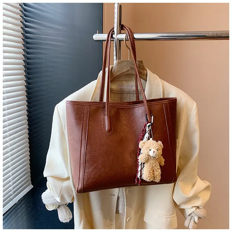 Women's Brown Embossed Tote Bag Large Capacity Shoulder Handbag — feature 26
