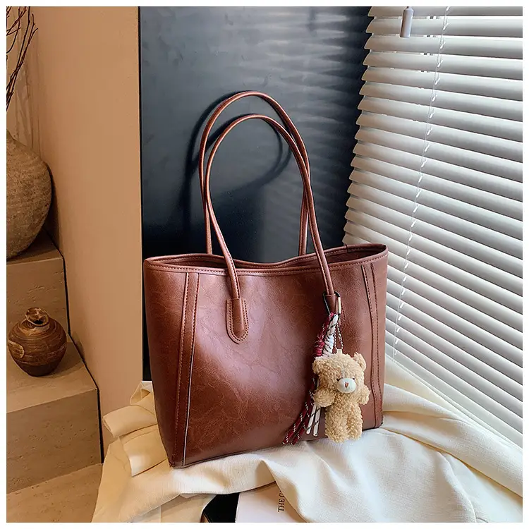 Women's Brown Embossed Tote Bag Large Capacity Shoulder Handbag — feature 27