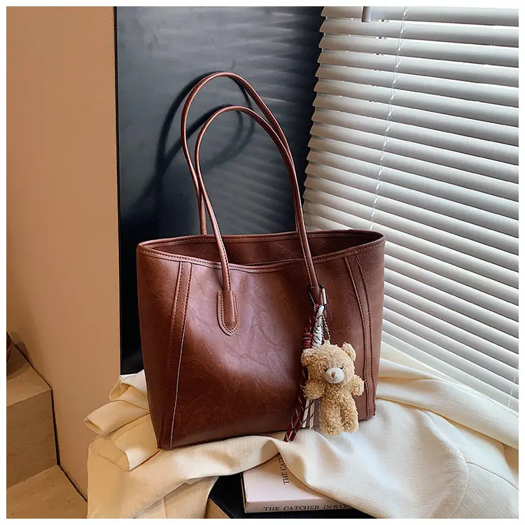 Women's Brown Embossed Tote Bag Large Capacity Shoulder Handbag — feature 28