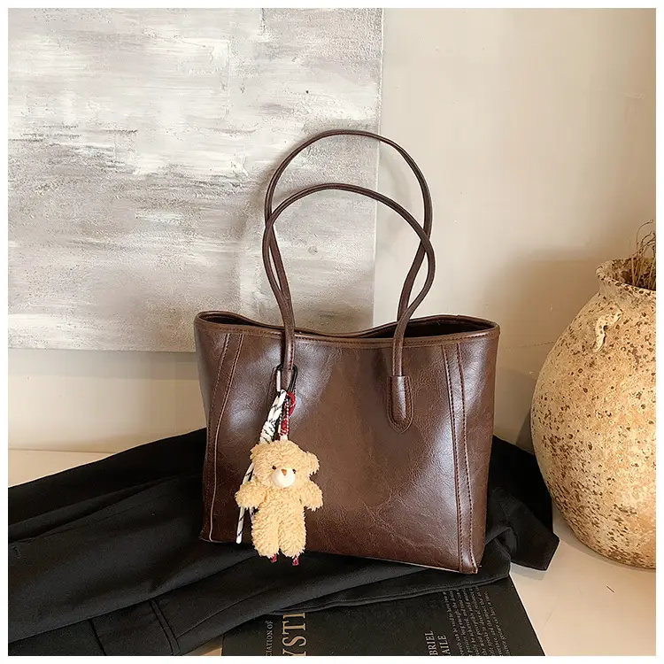 Women's Brown Embossed Tote Bag Large Capacity Shoulder Handbag — feature 31