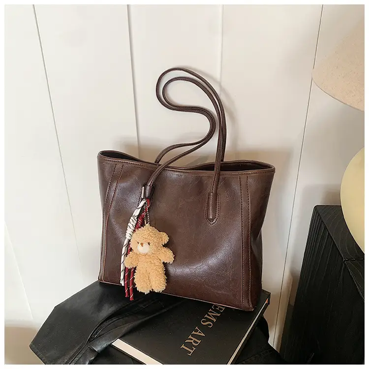 Women's Brown Embossed Tote Bag Large Capacity Shoulder Handbag — feature 32