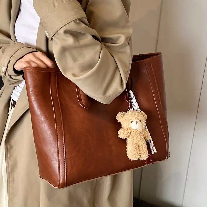 Women's Brown Embossed Tote Bag Large Capacity Shoulder Handbag - Image 2