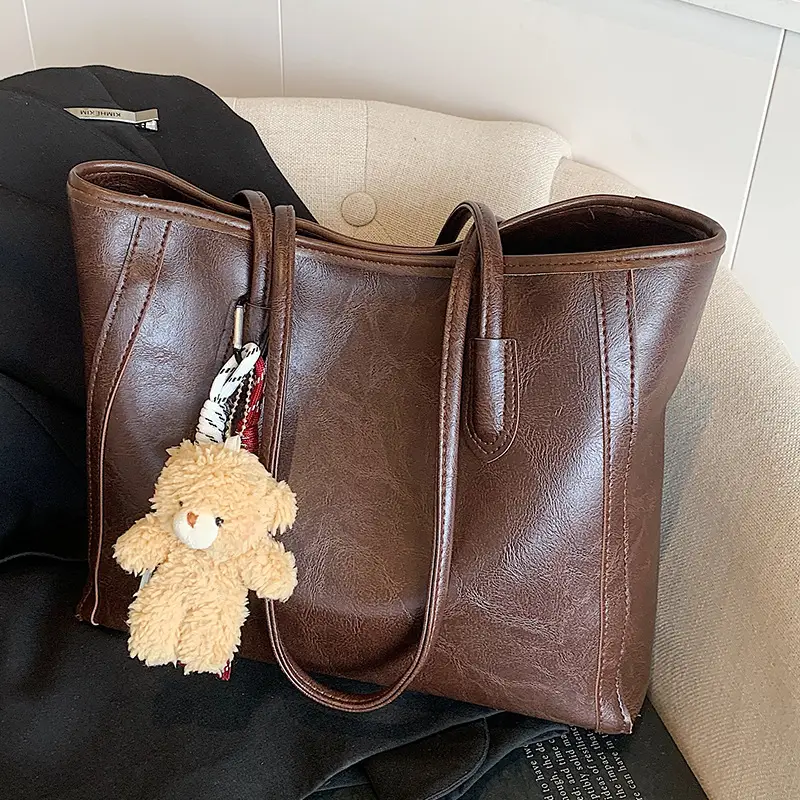 Women's Brown Embossed Tote Bag Large Capacity Shoulder Handbag - Image 3
