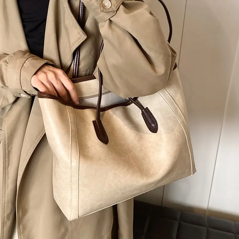 Women's Brown Embossed Tote Bag Large Capacity Shoulder Handbag - Image 8