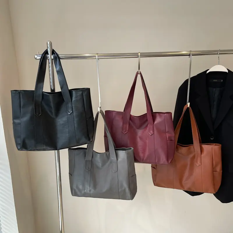 Retro Leather Tote Bag Brown Large Capacity - Image 8