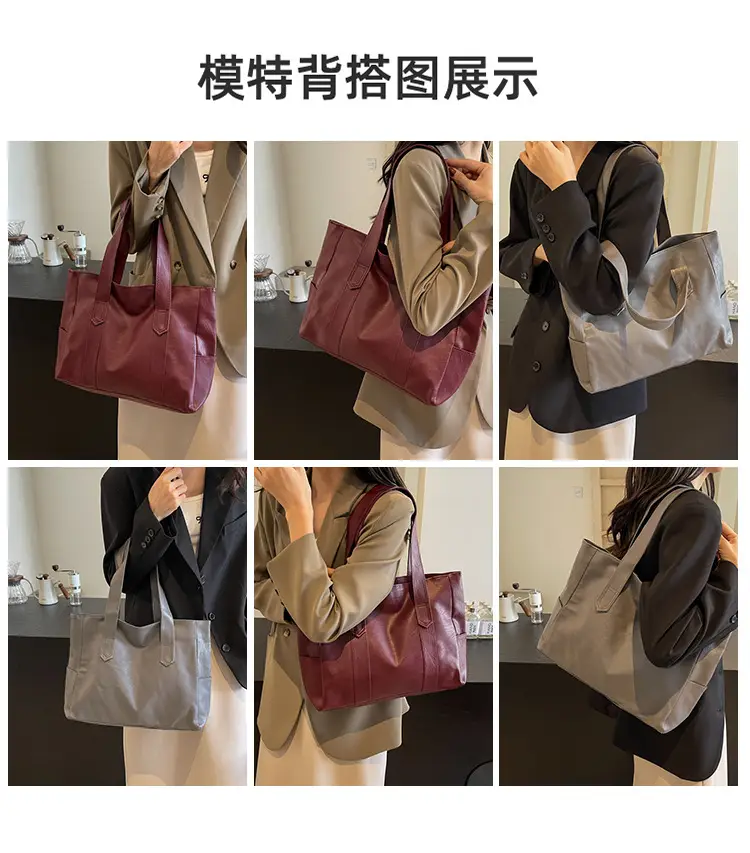 Retro Leather Tote Bag Brown Large Capacity — feature 11