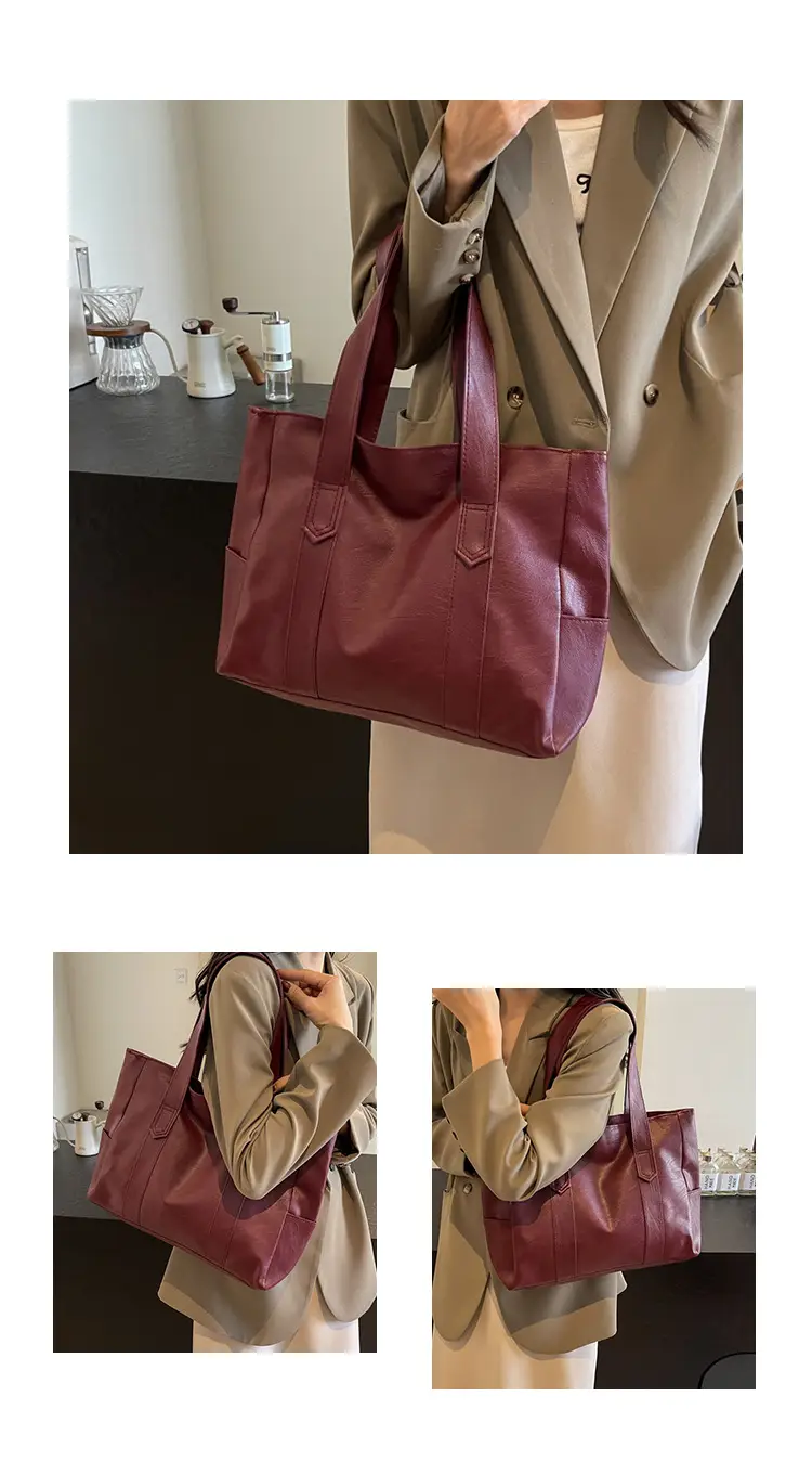 Retro Leather Tote Bag Brown Large Capacity — feature 12