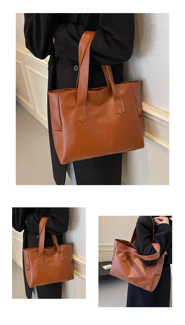 Retro Leather Tote Bag Brown Large Capacity — feature 13