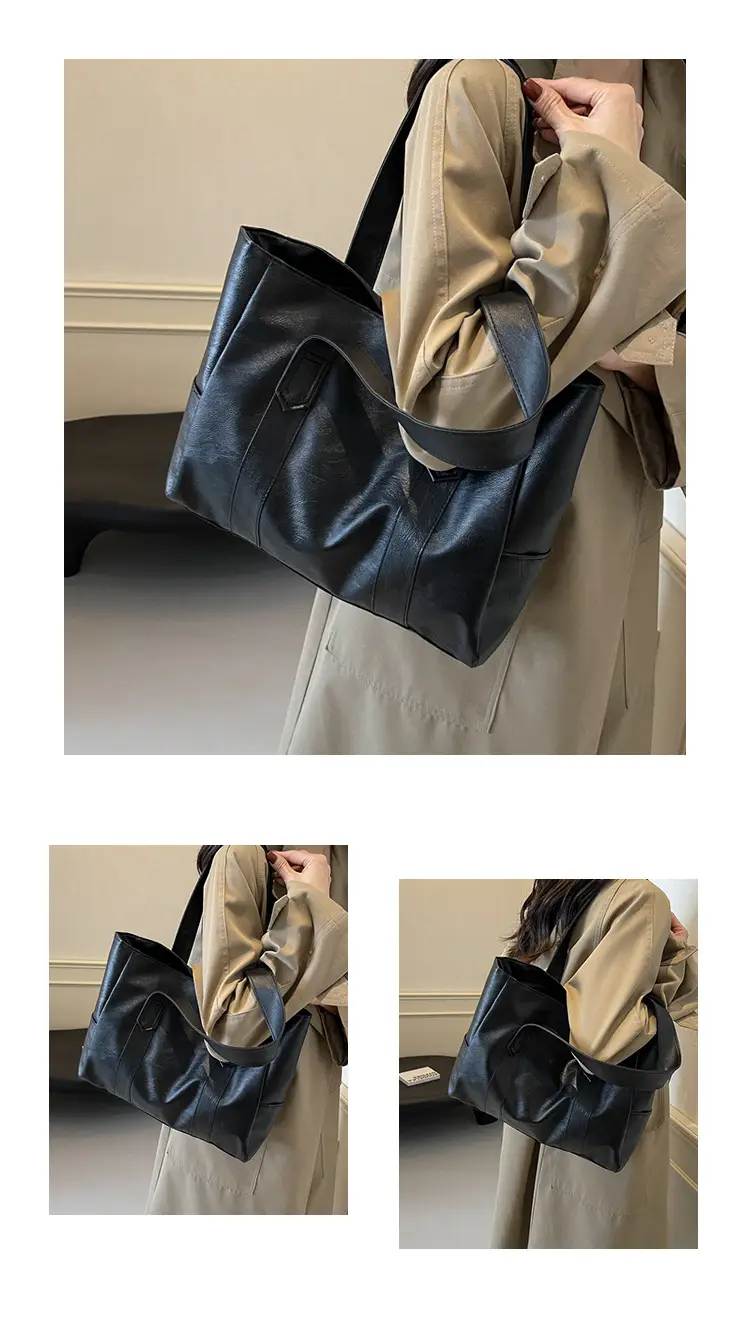 Retro Leather Tote Bag Brown Large Capacity — feature 14