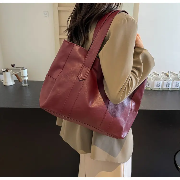 Retro Leather Tote Bag Brown Large Capacity — feature 50